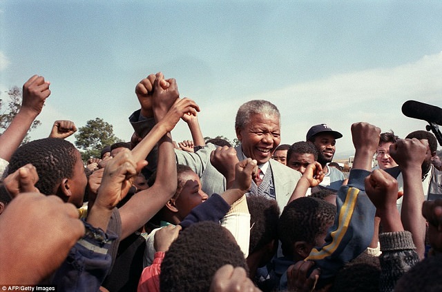 Surrounded by young supporters, Johannesburg, 31 May 1992