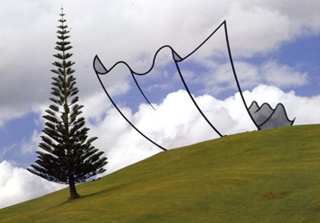 This is not a fallen paper piece from sky. This is an actual art sculpture by Neil Dawson in New Zealand.